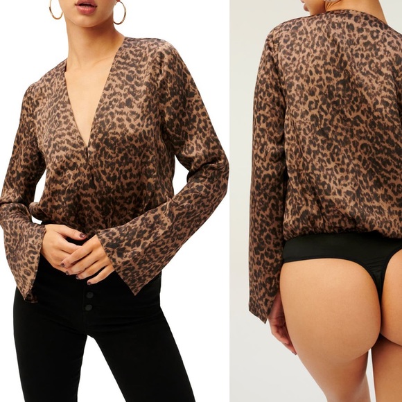 NWT Good American Flowing Faux Wrap Leopard Bodysuit Small - Picture 4 of 12